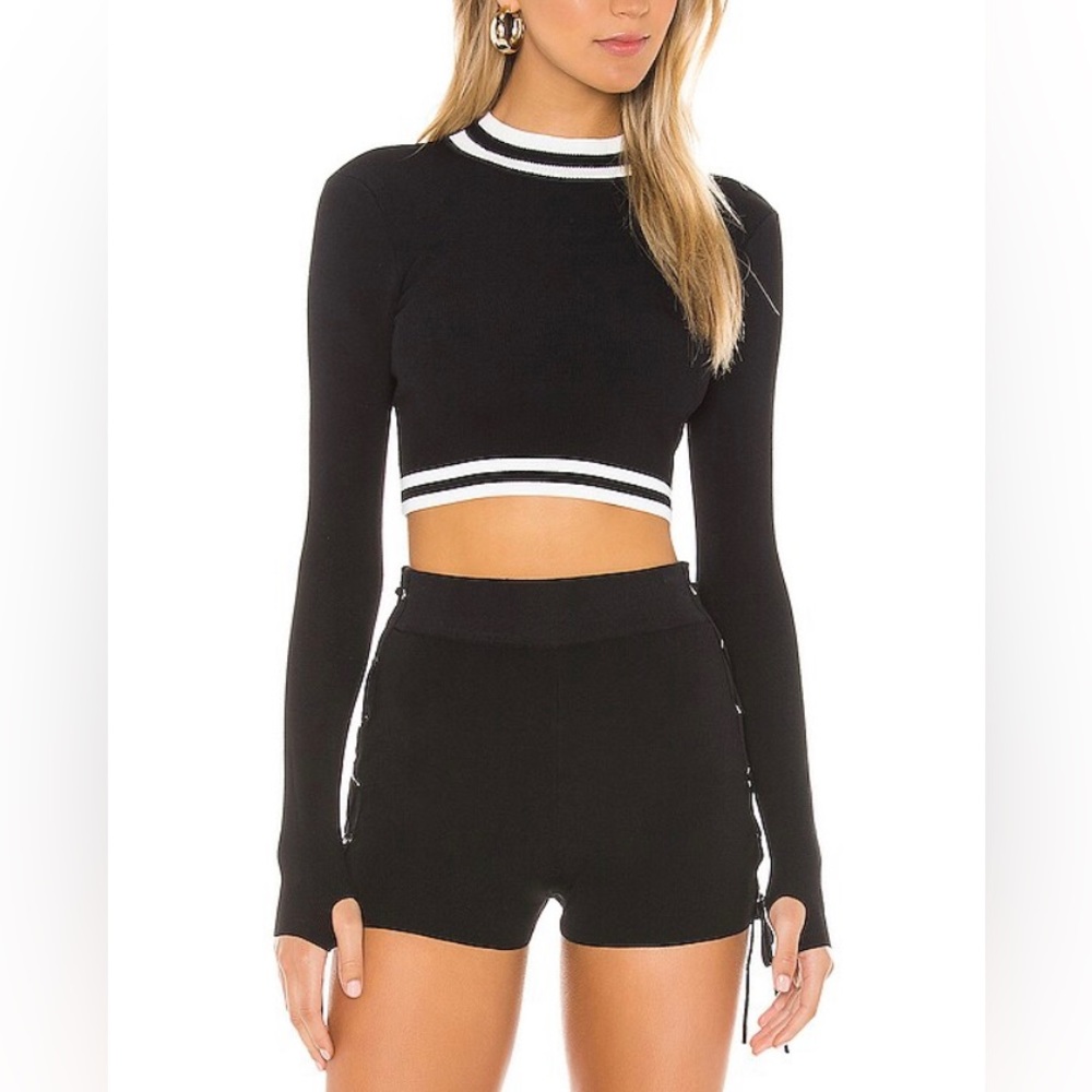 Superdown Janelle Striped Crop Top Black White
